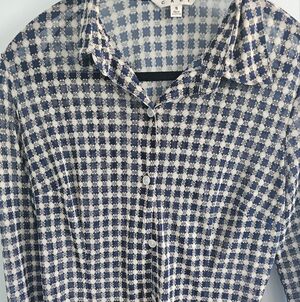 CAbi Blue and White Checkered Button-Up Shirt